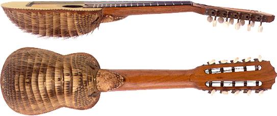 Charango, a ukulele-like instrument is tradtionally made fro an armadillo shell. 