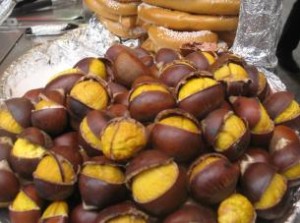 Scored and cooked chestnuts